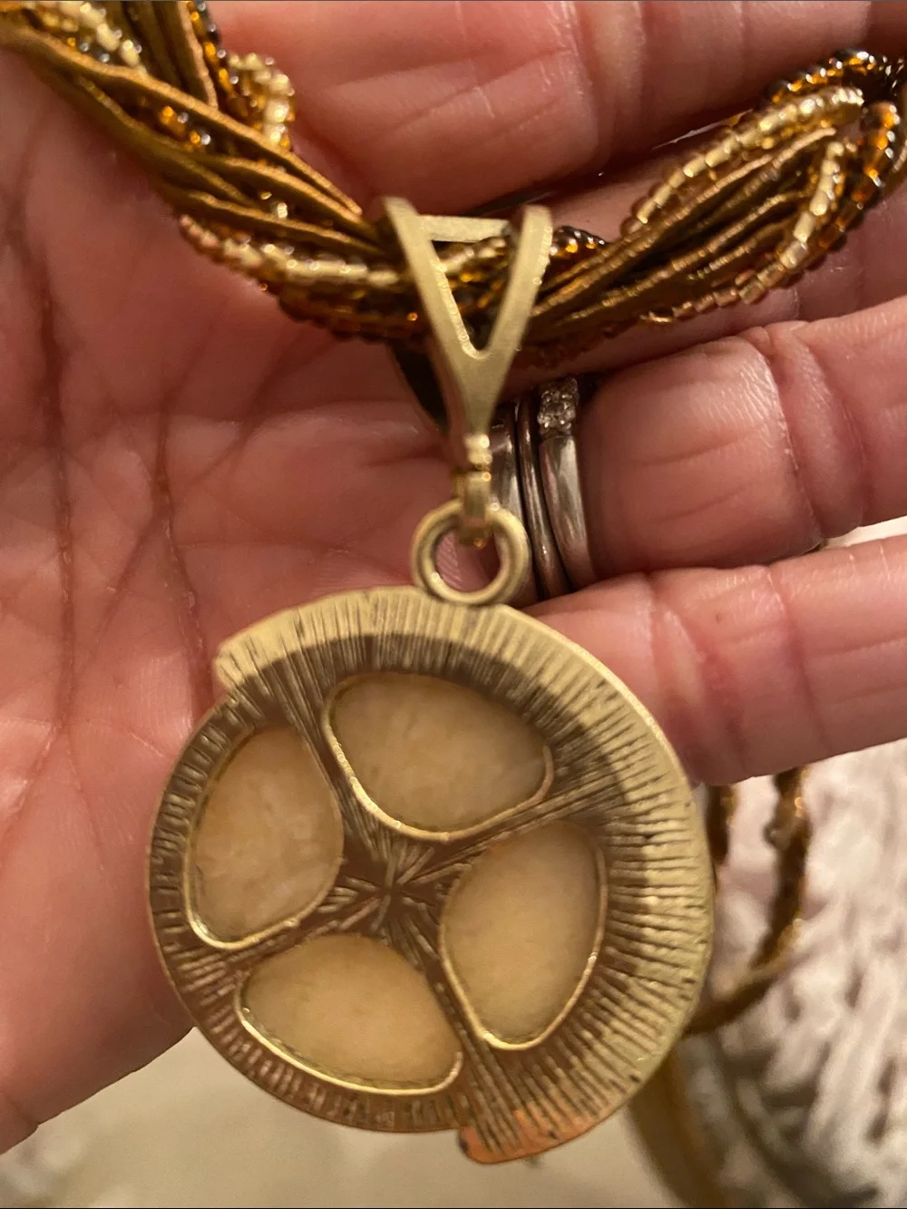 Vintage Gold-Tone Braided Pendant Necklace with Crescent Medallion